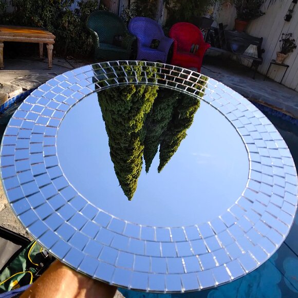 A Fabulous Pair (2) of Vintage Pop art Ikea Tranby Round Mosaic Wall Mirrors - Picture 4 of 9